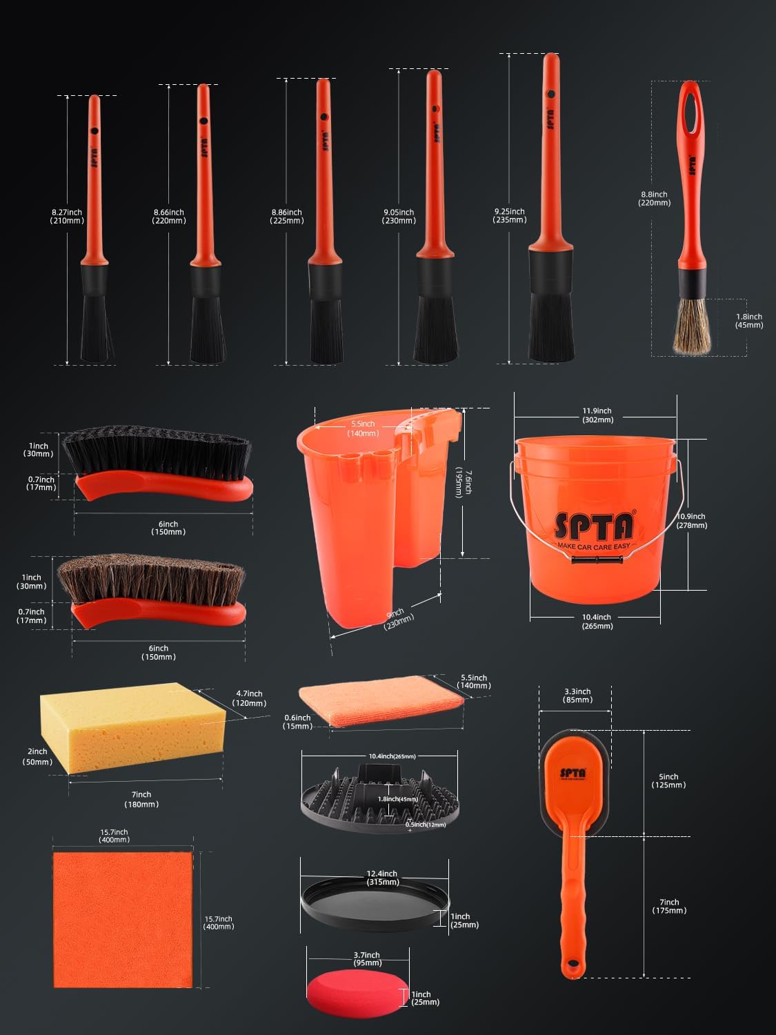 SPTA 31Pcs Car Wash 15L Bucket - đánh giá và giá Detailing Brush Set